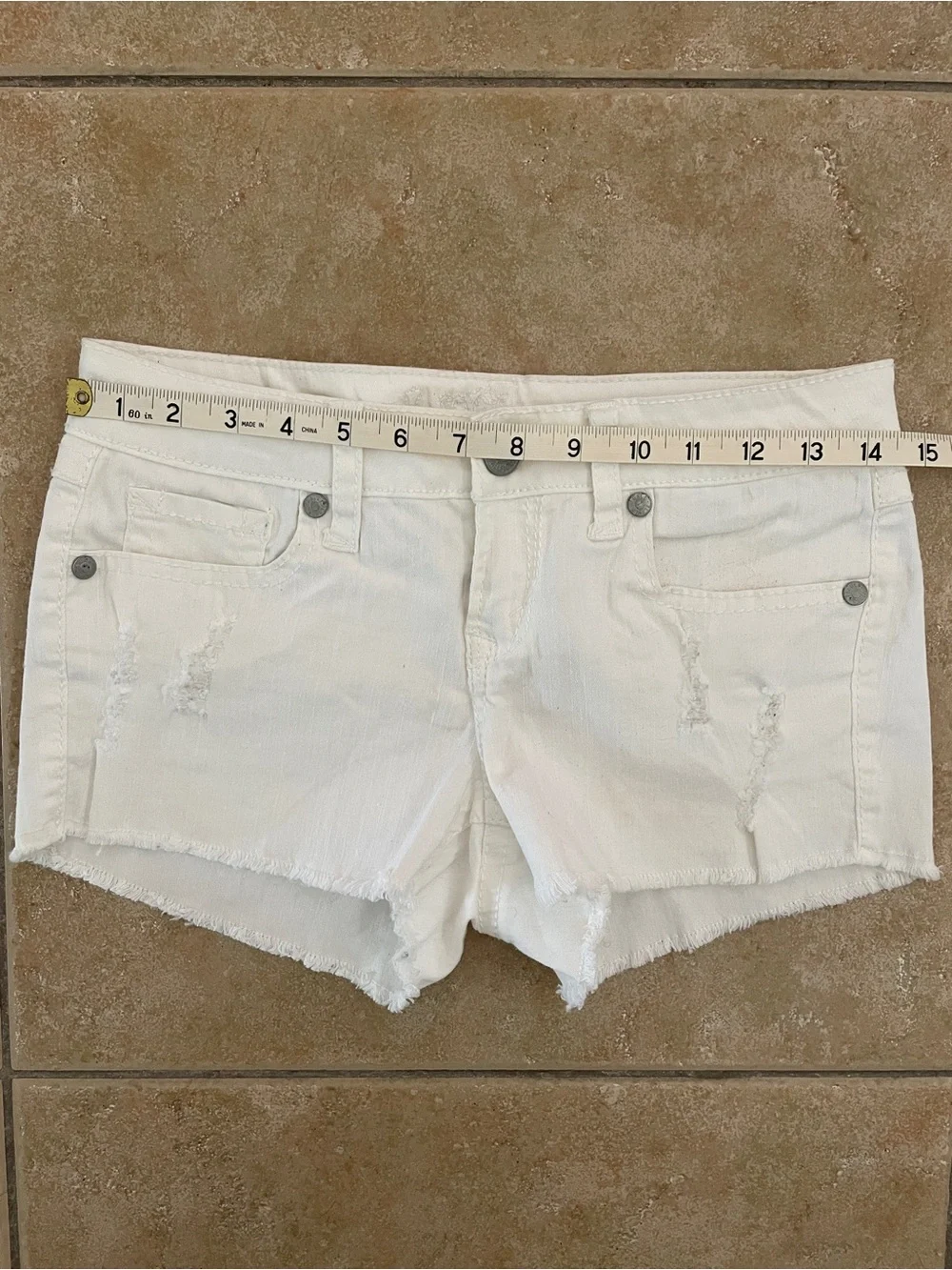 WallFlower Y2K White Distressed Low Rise Jean Shorts Size 7